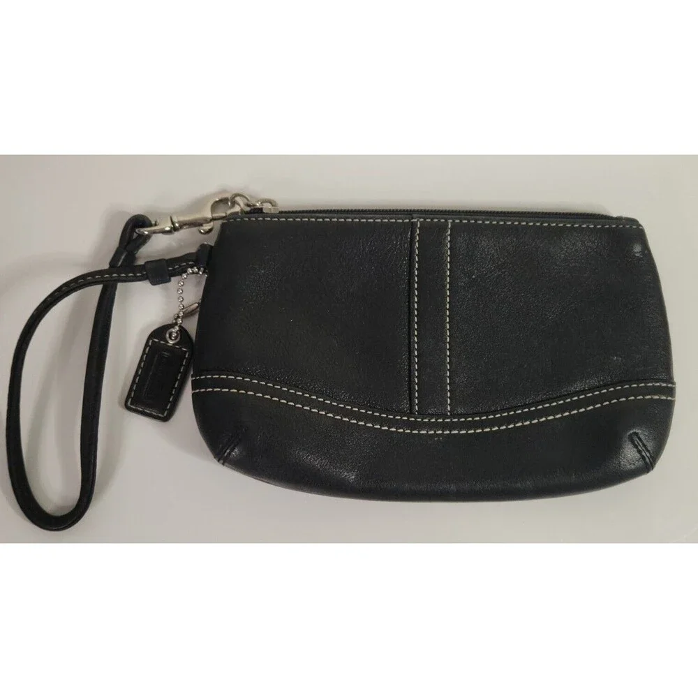 Vintage Coach Wristlet Smooth Leather Clutch Wallet Pouch Black